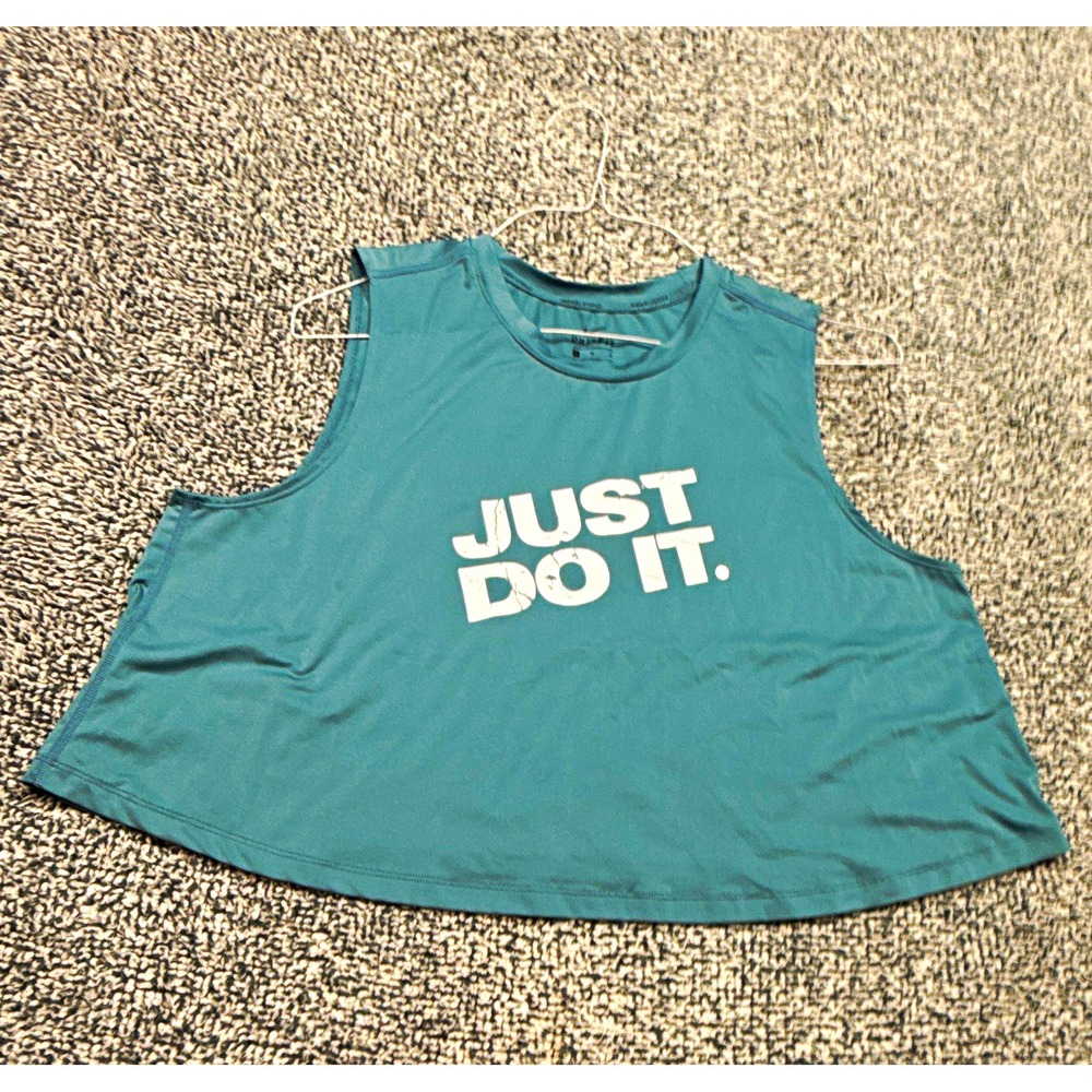 Nike Pro Dri-FIT Cropped Sleeveless Tank Graphic Print Women's L Teal